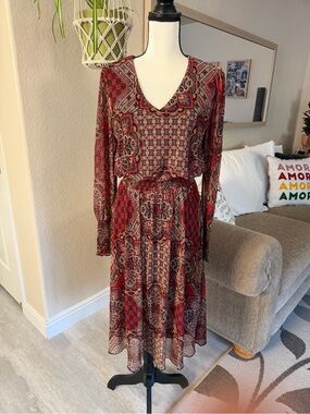 Kate and Lily Women’s Boho Paisley Midi Dress in Red